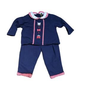 90s navy blue 2 piece baby girl outfit (3-6 months)